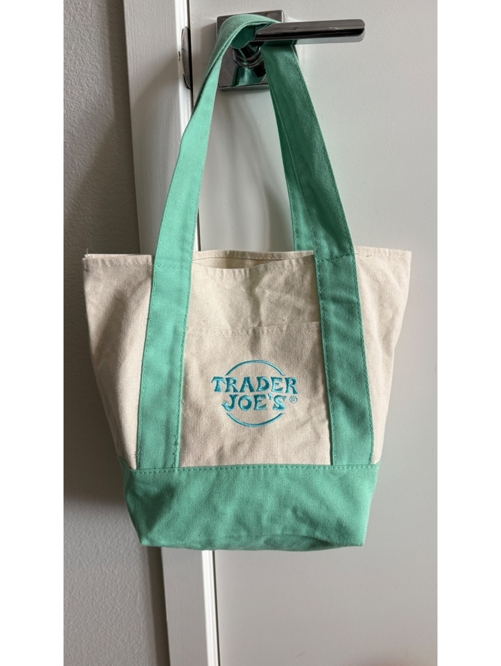 Trader Joe’s Mini Canvas Tote Bag Mint Green Pastel Limited Edition 2025